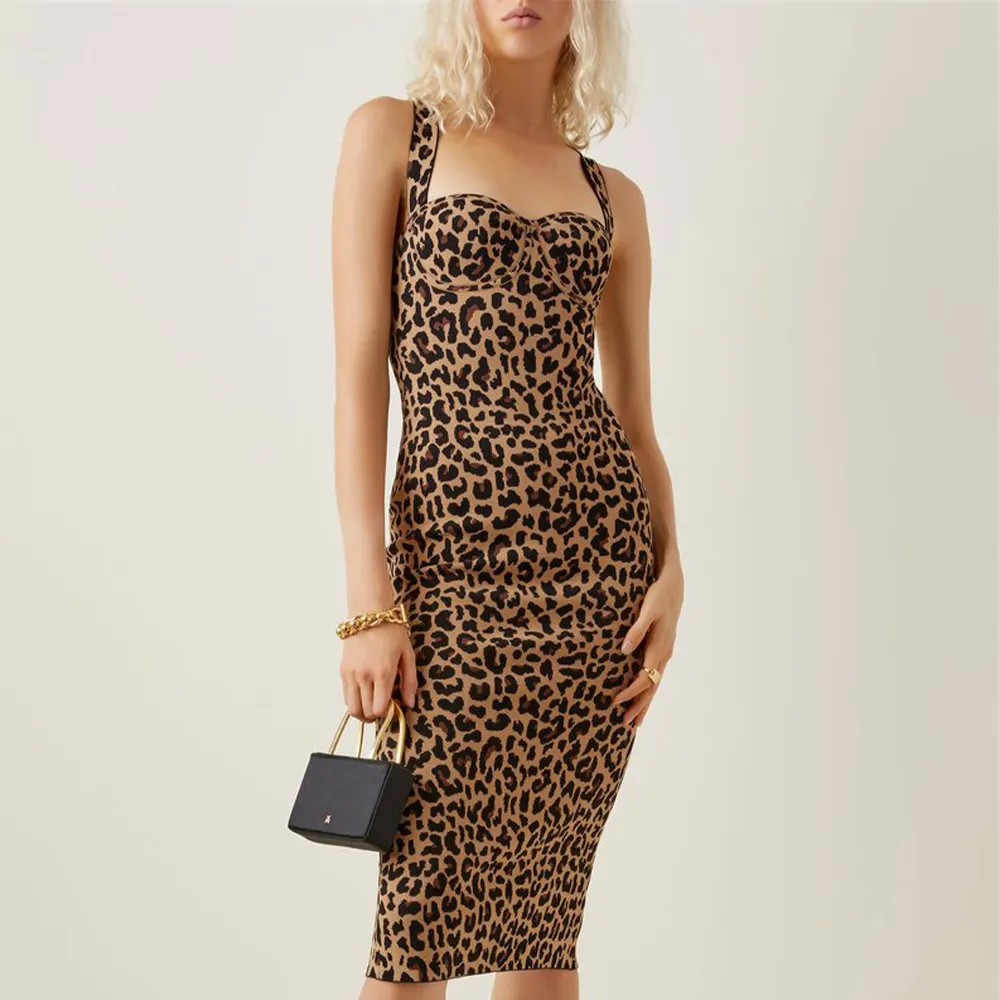 AOPU Leopard Jacquard Knit Midi Dress Custom Fashion Lady Elegant Summer Girls Casual Womens Dresses Knitting Dresses