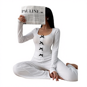 Pull en tricot épais à nœud pour femmes, style européen et américain, automne-hiver, décontracté, manches longues, pantalon long, chemises de nuit personnalisables - Product Image 2