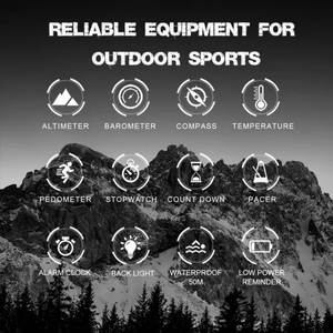 Montre NORTH EDGE Apache46 pour hommes ALPS 45MM, sports de plein air, natation, métronome, boussole, étanche, boîtier en fibre de carbone, bracelet en nylon - Product Image 6
