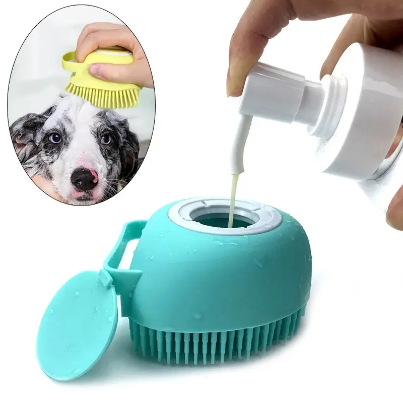 Pet Brushes Bath Massage Brush Shampoo Dispenser Dflip Flopsg Silicone Customized Logo Opp Bag Dogs Blue Pets Products Newest