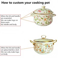 Lot de casseroles en émail vintage à motifs floraux, 4 tailles, faitout rond en émail avec double poignée pour cuisine domestique