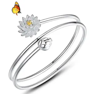 Lotus Armband Verzilverd Ronde Drie-Ring Armband Bloem Opening Sieraden Valentijnsdag Vriendin Gift Hand Sieraden Hele