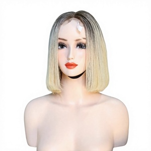 Peluca Corta Bob con Encaje Frontal, Ombre Rubio, Cabello Virgen Doble Trama Vietnamita Liso Extremo, Sin Pegamento, Encaje HD - Product Image 1