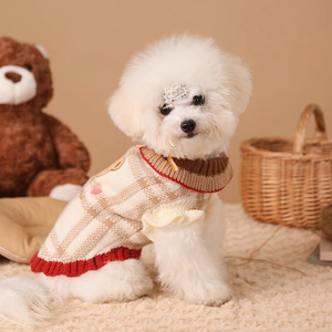 Winter Dog Sweater Princess Cut Brown Bear With Bow <b>Small</b> Pet Clothing For Bichon Frise And Teddy Warm Autumn Winter Wear - Product Image 1