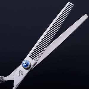 ChuanBen 7 Inch Pet Hair Scissors Set Thinning Shears Flat Shears Stainless Steel Right Handed Silver Color - Product Image 3