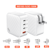 Chargeur mural USB Type-C OEM Gan pliable 4 ports PD3.0 QC SCP OTP ignifuge 100W pour téléphone portable, ordinateur portable, écouteurs, appareil photo