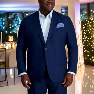 Traje de 2 piezas para hombre, cuello en V, liso, con un botón, corte ajustado, antiestático y antiarrugas, de poliéster, para fiesta, blazer y pantalón - Product Image 2