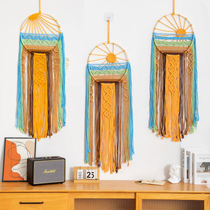 Arte Murale Boho in Macramè con Motivo Alba e Tramonto, <span class=keywords><strong>Acchiappasogni</strong></span>, Decorazione da Parete per Camera da Letto e Soggiorno 25*70cm - Product Image 1