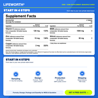 LIFEWORTH Complexe Beauté Sans Arôme Comprimés Vitamine C Zinc Cuivre MSM Silicium 120 Formule Soutien Peau Cheveux Ongles