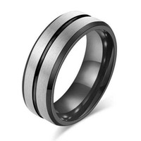 TG 8mm Carbure De Tungstène Classique Bague De Mariage Noir Argent Unique Encoche Brossé Haute Qualité Confortable Bande Intérieure Bijoux Pour Hommes
