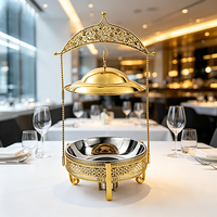 Chauffe-plat de buffet FLEYGold en acier inoxydable avec brûleur à alcool et couvercle en dôme suspendu pour hôtels, banquets et restaurants