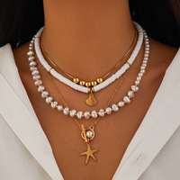 Collier pour femme bohème vintage XIXI, vente en gros, pendentif étoile de mer et coquillage, chaîne de clavicule, collier ras du cou, forme de lune, imitation perle