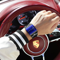 Montre-bracelet à quartz pour homme avec logo personnalisé, boîtier en alliage, verre laser carré, bracelet en acier inoxydable et affichage unique de l'heure