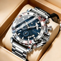Montre à quartz pour homme Steel Heart, boîtier et bracelet en acier inoxydable, verre minéral renforcé, numérique, 45 mm, résistance à l'eau 30 m, style business