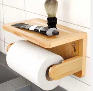 Support de rangement pour salle de bain en bambou et bois, porte-papier toilette perforé avec rangement pour rouleau de papier - Product Image 2