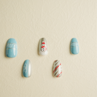 Uñas Postizas de Navidad de Invierno, Diseño de Copo de Nieve Azul y Rayas Plateadas, Uñas Postizas Tipo Ataúd, Decoración de Uñas Navideñas