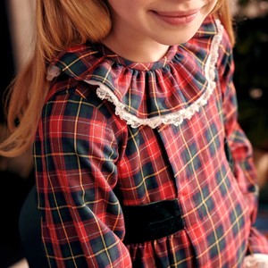 Custom Vintage Polyester <strong>Tartan</strong> Lace Sleeve Striped Red Plaid <strong>Baby</strong> <strong>Dress</strong> Plaid <strong>Dresses</strong> for Girls - Product Image 5