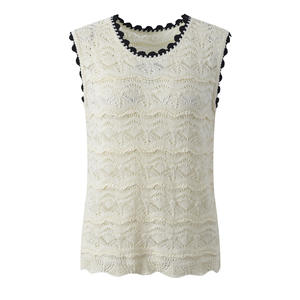 2025 nuovo <span class=keywords><strong>pizzo</strong></span> Beige bianco all'uncinetto top da donna a girocollo senza maniche top sottili Casual <span class=keywords><strong>con</strong></span> stile alla moda vuoto - Product Image 2