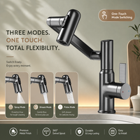 Robinet de cuisine en acier inoxydable 304 avec contrôle thermostatique, douchette extractible, finition brossée, mural, pour hôtels et hôpitaux