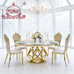 Mesa de Comedor Moderna de Lujo para Hotel con Vidrio Templado y Estructura de Acero Inoxidable, Mesa Redonda de Centro de Alta Gama - Product Image 3