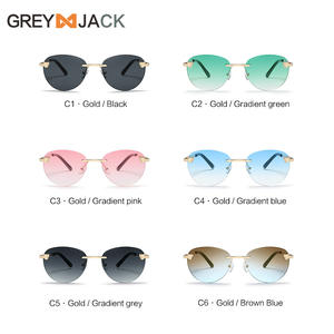 Gafas de sol ovaladas sin marco Grey Jack, metal dorado, unisex, UV400, lentes de PC, gafas de sol clase 2, S2662 - Product Image 3