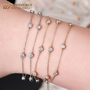 Pulsera minimalista de oro macizo de 18k con diamantes redondos VVS1 cultivados en laboratorio, tallas personalizadas, joya fina, regalo para ocasiones especiales. - Product Image 1