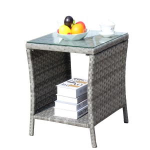 Mesa de Centro para Patio Exterior con Cubierta de Vidrio Templado Transparente, Estructura Tejida y Estante de Almacenamiento, Muebles de Jardín - Product Image 6