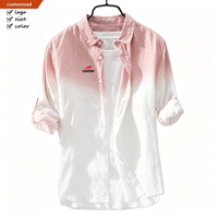 Chemise homme haut de gamme à manches longues en coton biologique certifié, imprimé chinois, teinture dégradée, boutonnée, pour l'automne