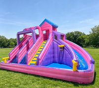 18FT Aufblasbare Dreifach-Wasserrutsche mit Einzelbahn und Planschbecken – Hüpfburg mit Rutsche für Outdoor-Partys