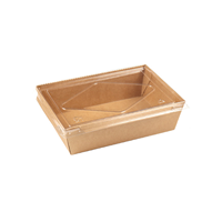 Boîte à lunch en papier kraft jetable avec logo personnalisé, couvercle transparent en PET, étanche, résistante à l'huile, conteneur d'emballage alimentaire pour salade