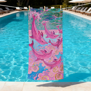 Toalla de Playa Grande Pink Dolphin Dream, Suave y Cómoda, Ligera y Fácil de Transportar, Personalizable - Product Image 3