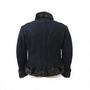 Men's Black <b>Gothic</b> Hussar <b>Jacket</b> Wool/Cotton Stand Collar Faux Fur Lined Double Breasted Slim Fit Winter Outerwear Front - Product Image 5