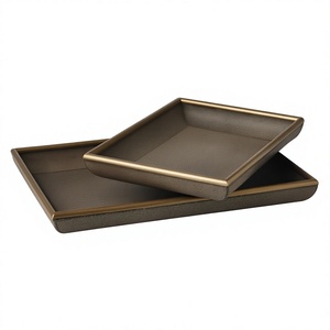 Plateaux décoratifs de style vintage, forme rectangulaire, en métal, pour restaurants, hôtels, qualité alimentaire, ensemble de plateaux de service pour les fêtes - Product Image 1