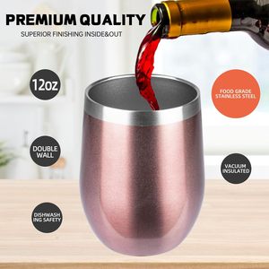 12oz/50 Pack Classic Double Wall Insulated Stainless Steel Travel <b>Mugs</b> Stemless Wine Tumbler Lid Insulated Coffee Cup - Product Image 6