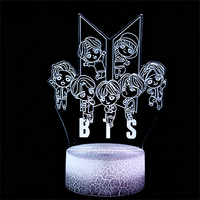 Lampe de nuit 3D créative B T S en acrylique LED, lampe cadeau, lampe de bureau à commande tactile et à distance USB, décorations de fête élégantes