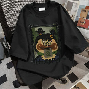 เสื้อยืดพิมพ์ลาย Guangzhou Fa Lucky Creative สำหรับฤดูร้อน ผ้าคอตตอน 100% เนื้อหนา ทรงโอเวอร์ไซส์ สวมใส่สบาย เหมาะสำหรับทุกเพศทุกวัน - Product Image 1