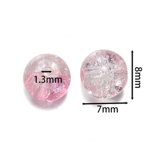Crystal Lampwork Glass Beads 8mm Round Ice Crackle Pink Loose Beads For Bracelet <b>Making</b> DIY Jewelry Accessories - Product Image 1
