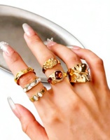 Lot de 48 Bagues Géométriques Vintage Irrégulières en Alliage de Zircon, Ensembles de Bagues Empilables Tendance pour Femmes