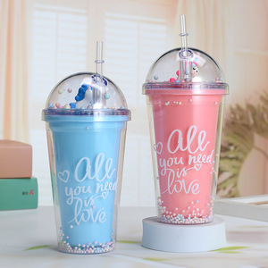 Zhen Ai 450Ml Double Walled Plastic Straw Cup Bpa Free Portable Water Bottle For Girls And Children Party Gift Cup - Product Image 4
