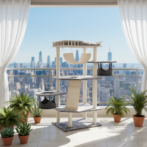 Torre Tiragraffi di Lusso Stile <span class=keywords><strong>Hotel</strong></span> per Gatti, Costruzione Premium in Peluche e Legno, Tiragraffi in Sisal per Alloggi VIP per Animali Domestici - Product Image 6