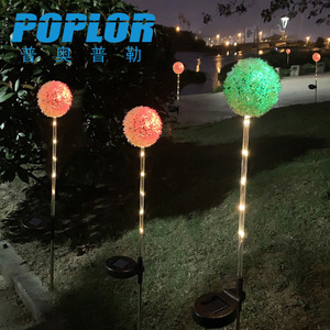 Poplor Solar Garden Lights <b>Led</b> Dandelion <b>Ball</b> Light Outdoor Lawn Decor With Light Control Water Resistant - Product Image 1