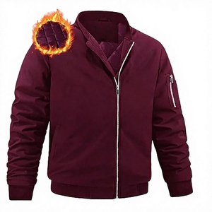 Men's Winter <b>Jacket</b> Full Zipper Stand Collar Thick <b>Fleece</b> <b>Lined</b> Heated Casual Outerwear Solid Color Polyester Wadding - Product Image 1