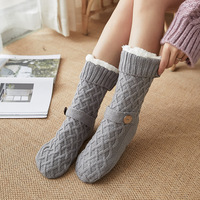 Chaussettes d'hiver en fibre acrylique épaisses, antidérapantes, pour adultes, style pantoufles de sol, couvre-pieds chauds pour la maison