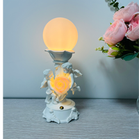 Lampe LED Rechargeable Décorative en Résine en Forme de Cœur de Chérubin, Design Européen, Luminosité Réglable, Contrôle Tactile, Sans Fil, Culot E26
