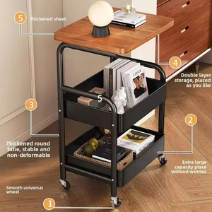 Carrello portaoggetti a 3 ripiani con piano in legno massello e struttura in metallo, tavolino mobile con ruote universali per camera da letto, cucina, bagno - Product Image 3