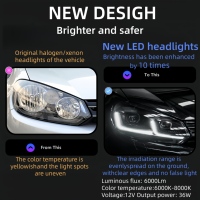 Faros Delanteros LED para Automóviles al por Mayor, Ajuste Perfecto para Golf 6, Lente de Proyector 2009-2012, Faros Delanteros Golf 6 Mk6 R20 Tsi Drl