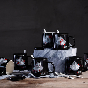 Mug en céramique émaillée de couleur unie avec couvercle et impression de lettres pour café, thé, usage domestique, cadeaux - Product Image 3