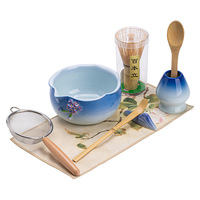 Ensemble complet de 8 pièces pour le matcha de Dehua, kit de fouettage, coffret cadeau avec nouveau bol de style chinois, Chasen, Chashaku, passoire en bambou