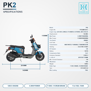 Scooter PK2 125cc, moteur refroidi par air, frein à disque avant, vitesse maximale de 80 km/h, démarrage électrique, EURO 5, vente en gros pour adultes - Product Image 3