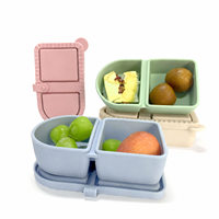 Draagbare siliconen snackbox met 2 compartimenten, magnetronbestendig, herbruikbaar, voor fruit, saus en dagelijkse maaltijdvoorbereiding